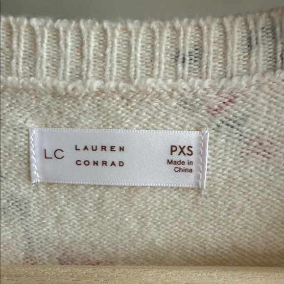 Lauren Conrad Cream Floral Short-Sleeve Knit Top - Pink & Green Floral (PXS) - Picture 2 of 5